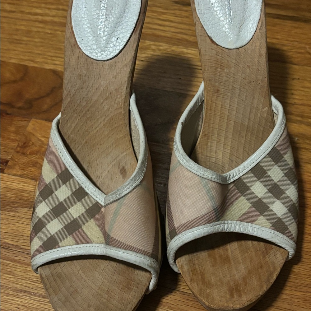 Burberry Beige Checkered Mules